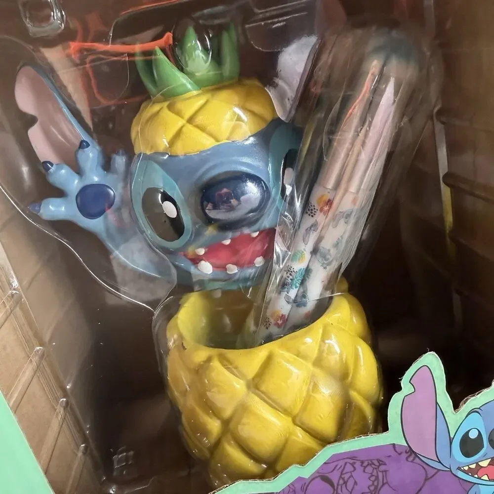 Disney Lilo & Stitch Make Up Brush Holder Pineapple Jar Cosmetic Brush Set New